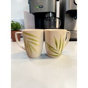 Set of 2 Corelle Coordinates "Bamboo Leaf" Porcelain Mugs